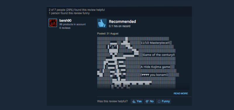Illustration for article titled Metal Gear Solid V: The Phantom Pain, As Told by Steam Reviews